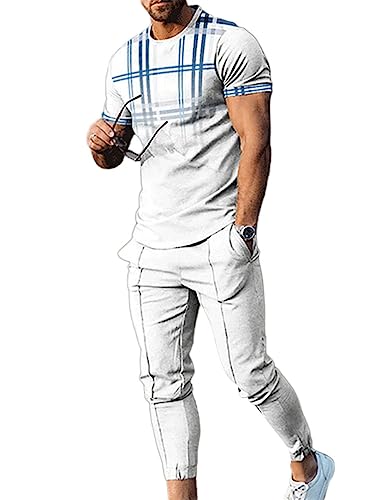 Oanviso 2 Teiliges Sommer T-Shirts + Kurze Hose Einfarbig Freizeitanzug Sportanzug Vintage Set Kurzarm Tops Sporthose Jogginghose Männer Casual Trainingsanzug A 13 XXL von Oanviso
