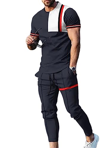 Oanviso 2 Teiliges Sommer T-Shirts + Kurze Hose Einfarbig Freizeitanzug Sportanzug Vintage Set Kurzarm Tops Sporthose Jogginghose Männer Casual Trainingsanzug A 3 M von Oanviso