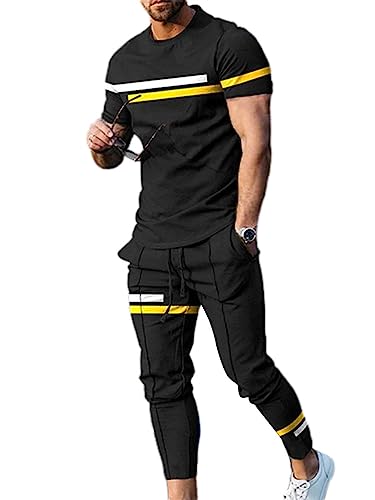 Oanviso 2 Teiliges Sommer T-Shirts + Kurze Hose Einfarbig Freizeitanzug Sportanzug Vintage Set Kurzarm Tops Sporthose Jogginghose Männer Casual Trainingsanzug A 8 L von Oanviso