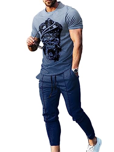 Oanviso 2 Teiliges T-Shirt und Hosen Sets Herren Bedruckter Shirt Freizeithose Sweathose Jogginganzug Oversized Freizeitanzug Mode Outfit für Männer Sommer A 1 L von Oanviso