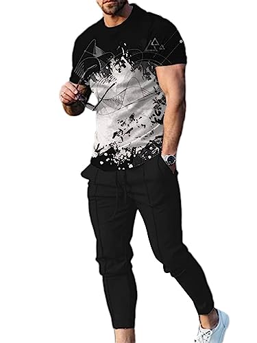 Oanviso 2 Teiliges T-Shirt und Hosen Sets Herren Bedruckter Shirt Freizeithose Sweathose Jogginganzug Oversized Freizeitanzug Mode Outfit für Männer Sommer A 11 M von Oanviso