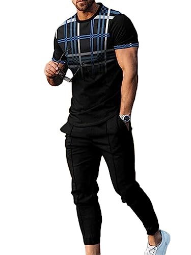 Oanviso 2 Teiliges T-Shirt und Hosen Sets Herren Bedruckter Shirt Freizeithose Sweathose Jogginganzug Oversized Freizeitanzug Mode Outfit für Männer Sommer A 2 L von Oanviso