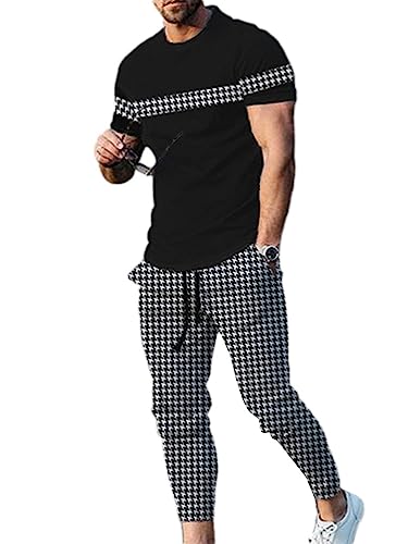 Oanviso 2 Teiliges T-Shirt und Hosen Sets Herren Bedruckter Shirt Freizeithose Sweathose Jogginganzug Oversized Freizeitanzug Mode Outfit für Männer Sommer A 6 S von Oanviso