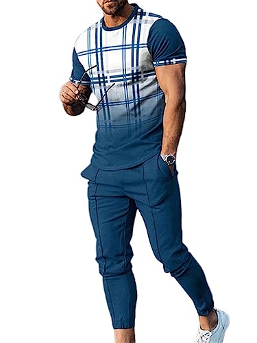 Oanviso 2 Teiliges T-Shirt und Hosen Sets Herren Bedruckter Shirt Freizeithose Sweathose Jogginganzug Oversized Freizeitanzug Mode Outfit für Männer Sommer A 7 3XL von Oanviso