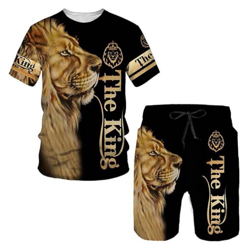 Oanviso 2 Teiliges T-Shirt und Hosen Sets Herren Druck Shirt Shorts Jogginganzug mit Löwen Tigermuster Outfit Sweathose Kurze für Männer Sommer Freizeitanzug B 3 XL von Oanviso
