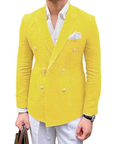 Oanviso Anzüge Blazer für Herren Einfarbige Vintage Anzugjacke Business Casual Blazer Anzugjacken Hochzeits Sakko Slim Fit Elegant Anzug Jacke mit Knöpfe Leichte Blazer A Gelb L von Oanviso
