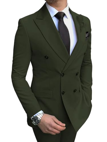 Oanviso Anzüge Herren Anzug 2-Teilig Business Blazer Zweireiher Klassisch Anzüge Sets Sakko + Hosen Einfarbige Anzüge Suits Modisch Herrenanzug Elegant Anzughose Hochzeit Party A Military Green M von Oanviso