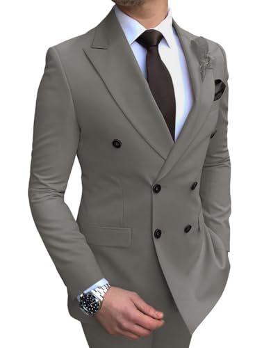 Oanviso Anzüge Herren Anzug 2-Teilig Business Blazer Zweireiher Klassisch Anzüge Sets Sakko + Hosen Einfarbige Anzüge Suits Modisch Herrenanzug Elegant Anzughose für Hochzeit Party A Grau M von Oanviso
