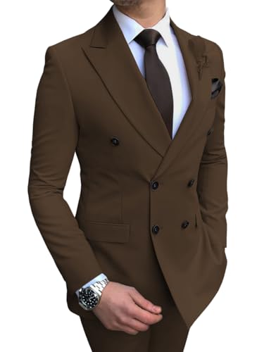 Oanviso Anzüge Herren Anzug 2-Teilig Business Blazer Zweireiher Klassisch Anzüge Sets Sakko + Hosen Einfarbige Anzüge Suits Modisch Herrenanzug Elegant Anzughose für Hochzeit Party A Kaffee M von Oanviso