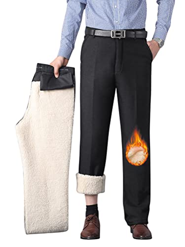 Oanviso Anzughose für Herren Herrenhosen Gefütterte Lang Winter Hose Dicke Business Hosen Plüschfutter Warm Freizeithose mit Reißverschluss Klassisch Regular Fit Businesshose A Schwarz L von Oanviso