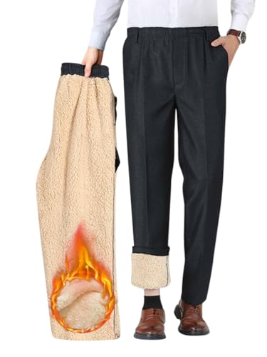 Oanviso Anzughose für Herren Herrenhosen Gefütterte Lang Winter Hose Dicke Business Hosen Plüschfutter Warm Freizeithose mit Reißverschluss Klassisch Regular Fit Businesshose B Schwarz grau XS von Oanviso