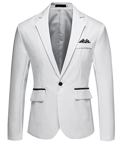 Oanviso Anzugmantel für Herren Langarm 1 Knopf Einfarbig Blazer Freizeit Jacke mit Tasche Slim Fit Eleganter Anzug Coat Klassisch Weiches Männer Sakko für Business Hochzeit Party Büro A Weiß XS von Oanviso