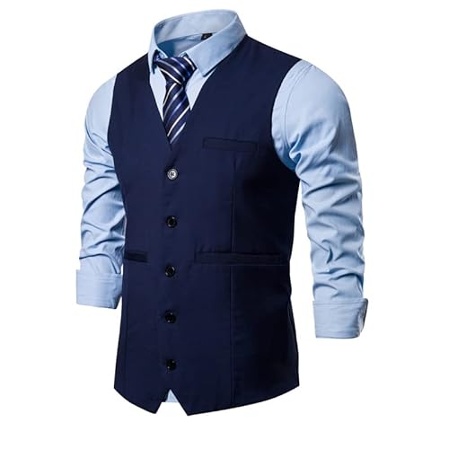 Oanviso Anzugweste für Herren Formale Klassische Business Weste Anzug Westen Herrenweste mit Buttons Waistcoat für Manner Hochzeit Regular Fit Westen mit V-Ausschnitt Einfarbig A Dunkelblau M von Oanviso