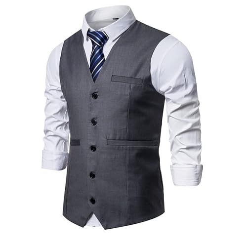 Oanviso Anzugweste für Herren Formale Klassische Business Weste Anzug Westen Herrenweste mit Buttons Waistcoat für Manner Hochzeit Regular Fit Westen mit V-Ausschnitt Einfarbig A Dunkelgrau L von Oanviso