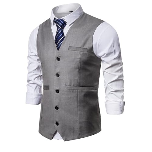Oanviso Anzugweste für Herren Formale Klassische Business Weste Anzug Westen Herrenweste mit Buttons Waistcoat für Manner Hochzeit Regular Fit Westen mit V-Ausschnitt Einfarbig A Hellgrau M von Oanviso