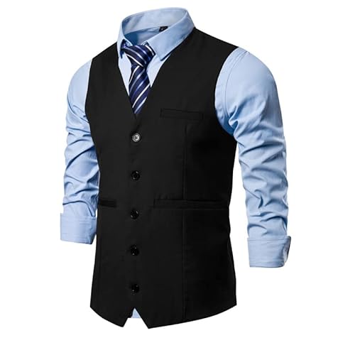 Oanviso Anzugweste für Herren Formale Klassische Business Weste Anzug Westen Herrenweste mit Buttons Waistcoat für Manner Hochzeit Regular Fit Westen mit V-Ausschnitt Einfarbig A Schwarz L von Oanviso