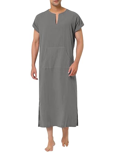 Oanviso Bademantel für Herren Kaftan Robe Lang Morgenmantel Känguru-Tasche Muslimische Kleider Thobe Nahöstliche Robe Arabisches Gewand Seite Split Kaftan Männer Nachtwäsche V-Ausschnitt A 03 XXL von Oanviso