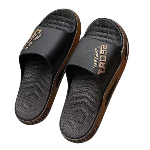 Oanviso Badeschuhe Herren Sommer Schlappen Hausschuhe Home Weich Slippers Rutschfeste Freizeitpantoffeln Männer Casual Badeschlappen Outdoor Strand Sandalen A Schwarz Gold 44/45 EU von Oanviso