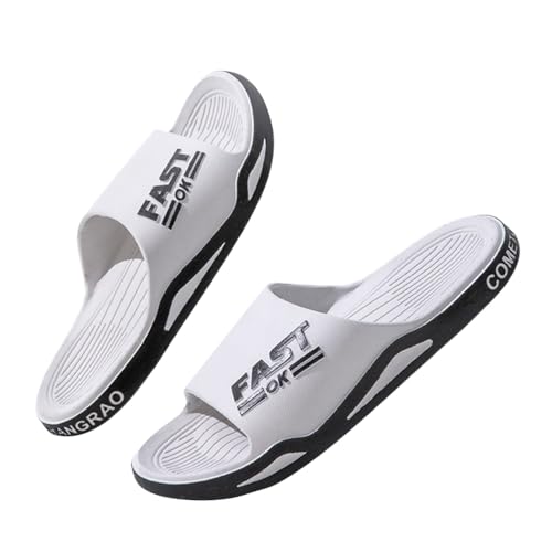 Oanviso Badeschuhe Herren Sommer Schlappen Hausschuhe Home Weich Slippers Rutschfeste Freizeitpantoffeln Männer Casual Badeschlappen Outdoor Strand Sandalen B Weiß 40/41 EU von Oanviso