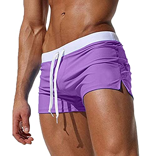 Oanviso Badeshorts für Herren&Jugendliche Klassisch Einfarbige Badehosen mit Reißverschlusstasche Eng Komfortable Tunnelzug Schwimmhose Schnelltrocknend Swimwear Training Badepants A Lila XL von Oanviso