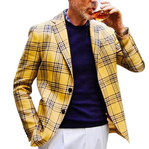 Oanviso Blazer Kariert Herren Slim Fit Anzug Revers Stylish Freizeit Sakkos Karo Mantel aus Twill mit Knöpfen Klassisch Kariert Business Anzugjacken für Männer Herbst Scheckblazer A 01 XXL von Oanviso