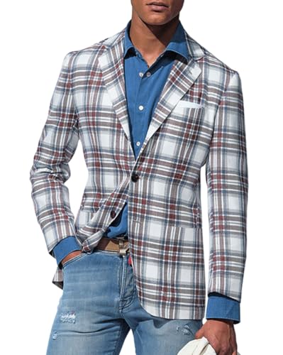 Oanviso Blazer Kariert Herren Slim Fit Anzug Revers Stylish Freizeit Sakkos Karo Mantel aus Twill mit Knöpfen Klassisch Kariert Business Anzugjacken für Männer Herbst Scheckblazer A 04 S von Oanviso