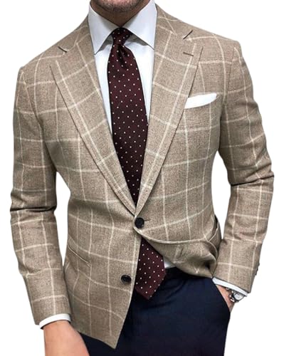 Oanviso Blazer Kariert Herren Slim Fit Anzug Revers Stylish Freizeit Sakkos Karo Mantel aus Twill mit Knöpfen Klassisch Kariert Business Anzugjacken für Männer Herbst Scheckblazer A 08 M von Oanviso