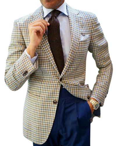 Oanviso Blazer Kariert Herren Slim Fit Anzug Revers Stylish Freizeit Sakkos Karo Mantel aus Twill mit Knöpfen Klassisch Kariert Business Anzugjacken für Männer Herbst Scheckblazer A 30 M von Oanviso