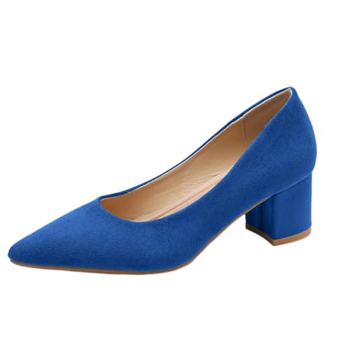 Oanviso Blockabsatz High Heels Pumps für Damen Elegant Absatzschuhe Frauen Mode Hohe Schuhe mit Dicker Absatz Spitz Slip-on Blockabsatz Schuhe Geschlossen Pumps A Blau 39 EU von Oanviso