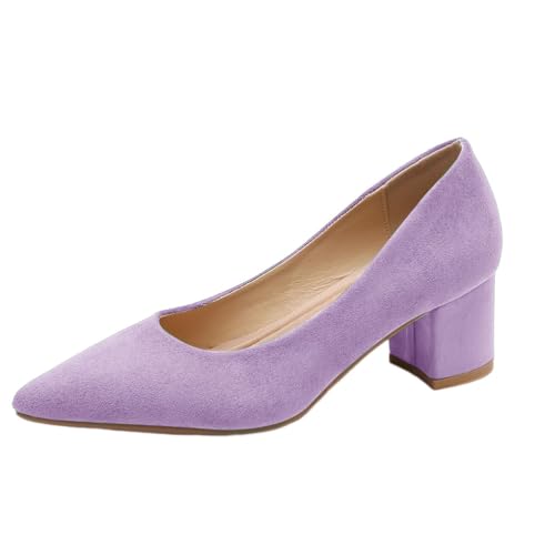 Oanviso Blockabsatz High Heels Pumps für Damen Elegant Absatzschuhe Frauen Mode Hohe Schuhe mit Dicker Absatz Spitz Slip-on Blockabsatz Schuhe Geschlossen Pumps A1 Violett 42 EU von Oanviso