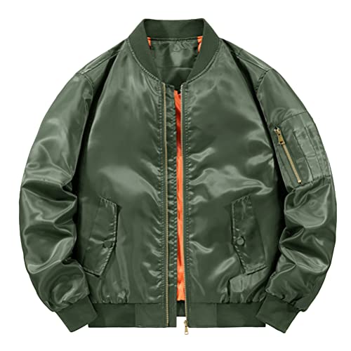 Oanviso Bomberjacke für Herren Baseball Jacke mit Stehkragen Warm Freizeit Übergangsjacke Einfarbig Jacke mit Reißverschluss Herbst Fliegerjacke Frühling Herrenmantel Langarm Outdoor A Dunkelgrün S von Oanviso