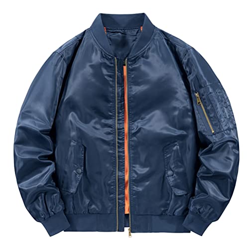 Oanviso Bomberjacke für Herren Baseball Jacke mit Stehkragen Warm Freizeit Übergangsjacke Einfarbig Jacke mit Reißverschluss Herbst Fliegerjacke Frühling Herrenmantel Langarm Outdoor A Dunkelblau L von Oanviso