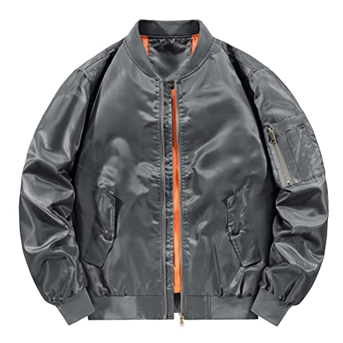 Oanviso Bomberjacke für Herren Baseball Jacke mit Stehkragen Warm Freizeit Übergangsjacke Einfarbig Jacke mit Reißverschluss Herbst Fliegerjacke Frühling Herrenmantel Langarm Outdoor A Grau XL von Oanviso