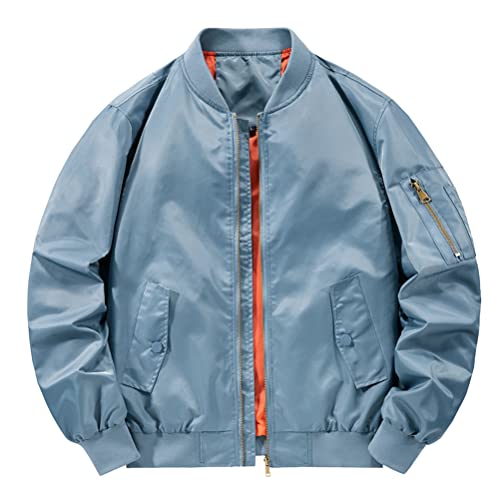 Oanviso Bomberjacke für Herren Baseball Jacke mit Stehkragen Warm Freizeit Übergangsjacke Einfarbig Jacke mit Reißverschluss Herbst Fliegerjacke Frühling Herrenmantel Langarm Outdoor A Hellblau 3XL von Oanviso