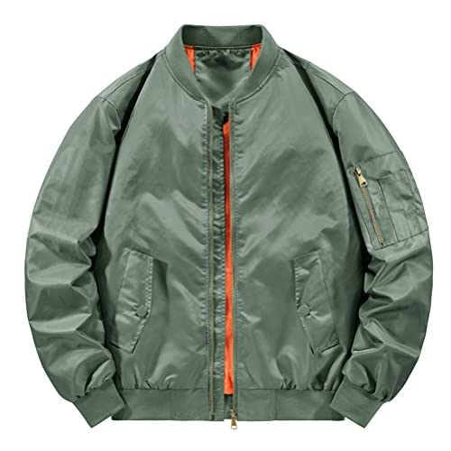 Oanviso Bomberjacke für Herren Baseball Jacke mit Stehkragen Warm Freizeit Übergangsjacke Einfarbig Jacke mit Reißverschluss Herbst Fliegerjacke Frühling Herrenmantel Langarm Outdoor A Hellgrün XL von Oanviso