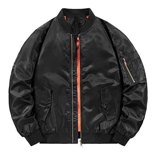 Oanviso Bomberjacke für Herren Baseball Jacke mit Stehkragen Warm Freizeit Übergangsjacke Einfarbig Jacke mit Reißverschluss Herbst Fliegerjacke Frühling Herrenmantel Langarm Outdoor A Schwarz XXL von Oanviso