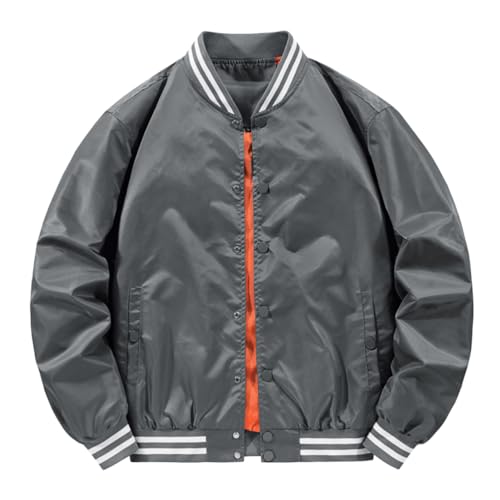Oanviso Bomberjacke für Herren Baseball Jacke mit Stehkragen Warm Freizeit Übergangsjacke Einfarbig Jacke mit Reißverschluss Herbst Fliegerjacke Frühling Herrenmantel Langarm Outdoor C Grau L von Oanviso
