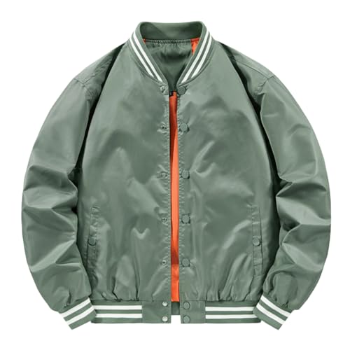 Oanviso Bomberjacke für Herren Baseball Jacke mit Stehkragen Warm Freizeit Übergangsjacke Einfarbig Jacke mit Reißverschluss Herbst Fliegerjacke Frühling Herrenmantel Langarm Outdoor C Hellgrün L von Oanviso