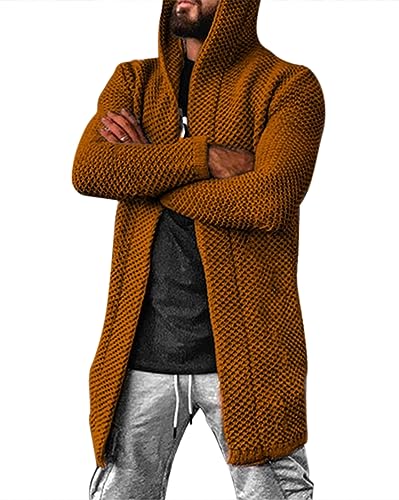 Oanviso Cardigan für Herren Strickjacke mit Kapuze Einfarbig Sweater Langarm Cardigan Mittellange Pullover Kapuzenjacke Übergangsjacke für Männer Stricken Cardigan Slim Fit A Braun XXL von Oanviso