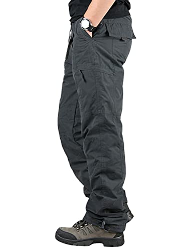 Oanviso Cargo Hose für Herren Verdickte Cargohose Klassische Solide Hosen Herrenhose mit Taschen Thermohose Casual Einfachheit Winterwarme Frostschutz Vielseitige Hose B Grau XL von Oanviso