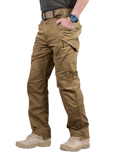 Oanviso Cargohose Herren Camouflage Arbeitshosen Baggy Hosen Mode Wanderhose mit Mehrere Taschen Trekkinghose Freizeithose Sporthose Combat Hose Wasserdicht A Braun 3XL von Oanviso