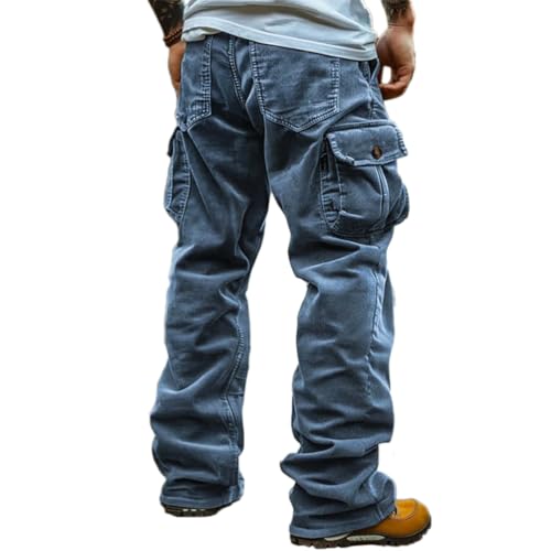 Oanviso Cargohose Herren Cord Hosen Regular Fit Jogginghosen Corduroy mit Zipper Freizeit Cargo Arbeitshose Herren Trouser Pants Outdoorhose mit Multi Taschen Männer Wanderhose A Blau XS von Oanviso