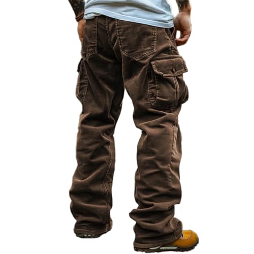 Oanviso Cargohose Herren Cord Hosen Regular Fit Jogginghosen Corduroy mit Zipper Freizeit Cargo Arbeitshose Herren Trouser Pants Outdoorhose mit Multi Taschen Männer Wanderhose A Braun M von Oanviso