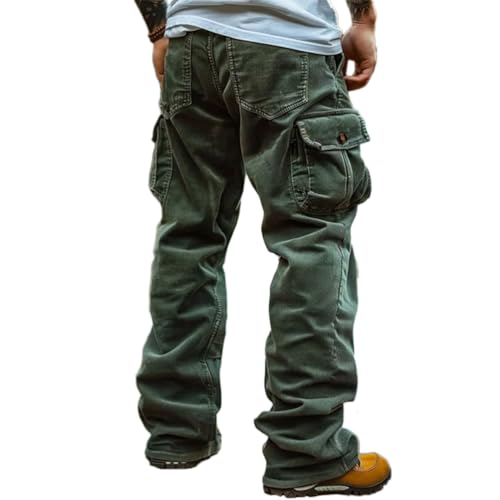 Oanviso Cargohose Herren Cord Hosen Regular Fit Jogginghosen Corduroy mit Zipper Freizeit Cargo Arbeitshose Herren Trouser Pants Outdoorhose mit Multi Taschen Männer Wanderhose A Grün S von Oanviso
