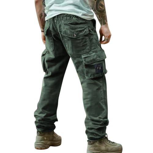 Oanviso Cargohose Herren Regular Fit Jogginghosen mit Tunnelzug Freizeit Cargo Arbeitshose Trouser Pants Outdoorhose Multi Taschen Männer Wanderhose B Grün XL von Oanviso
