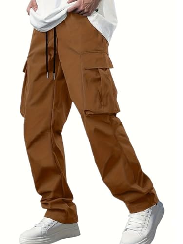 Oanviso Cargohose Herren Hose Lang Regular Fit mit Taschen Elastischer Bund Freizeithose Baggy Chino Cargo Hosen Freizeit Outdoorhose Arbeitshose Trouser Pants A-Dunkelbraun M von Oanviso