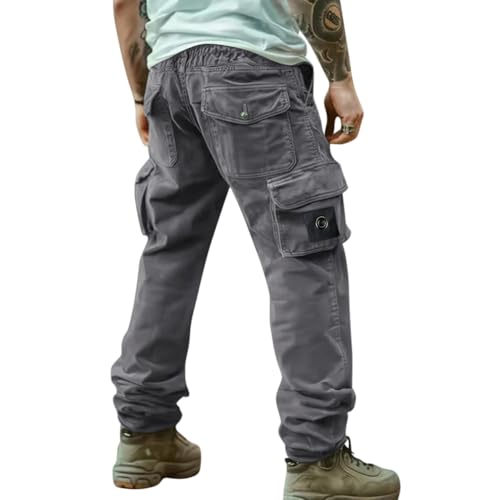 Oanviso Cargohose Herren Regular Fit Jogginghosen mit Tunnelzug Freizeit Cargo Arbeitshose Trouser Pants Outdoorhose Multi Taschen Männer Wanderhose B Grau M von Oanviso