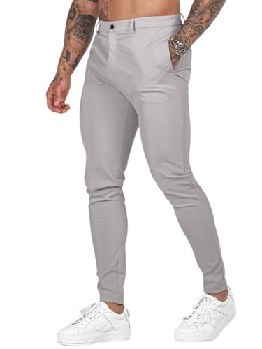 Oanviso Chino Hose Herren Regular Fit Stretch Cargohose Casual Hose Skinny Slim Fit Arbeitshose Lange Anzughose mit Taschen Business Hose Männer Freizeithose A Hellgrau M von Oanviso