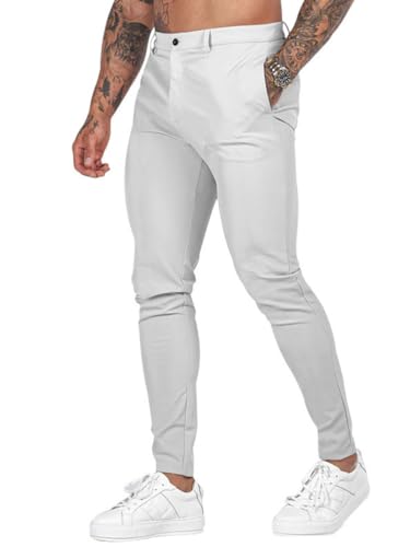 Oanviso Chino Hose Herren Regular Fit Stretch Cargohose Casual Hose Skinny Slim Fit Arbeitshose Lange Anzughose mit Taschen Business Hose Männer Freizeithose A Weiß M von Oanviso