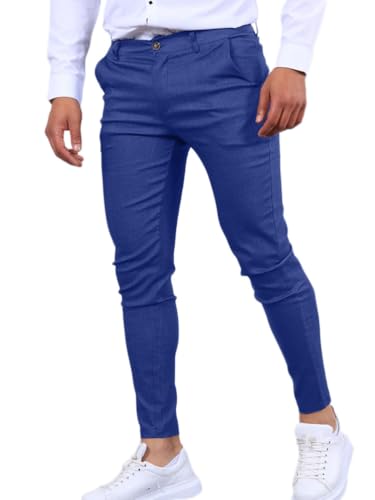 Oanviso Chino Hose Herren Regular Fit Stretch Cargohose Casual Hose Skinny Slim Fit Arbeitshose Lange Anzughose mit Taschen Business Hose Männer Freizeithose B Blau M von Oanviso